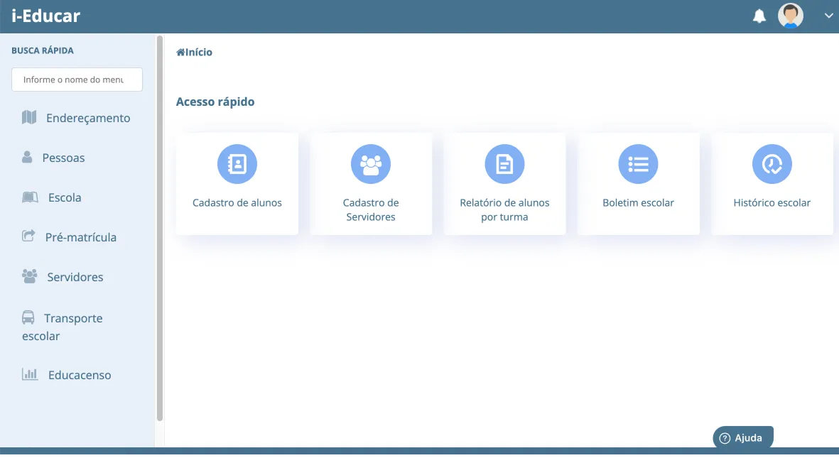 Tela do i-Educar com os dados da rede consolidados