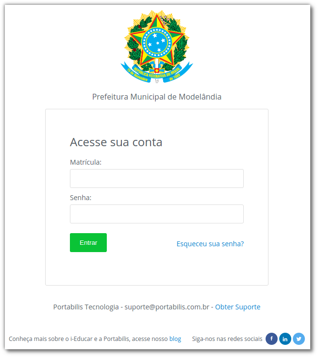 Tela de login ao sistema i-Educar